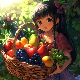 Girl Holding Fruit Basket Anime Style