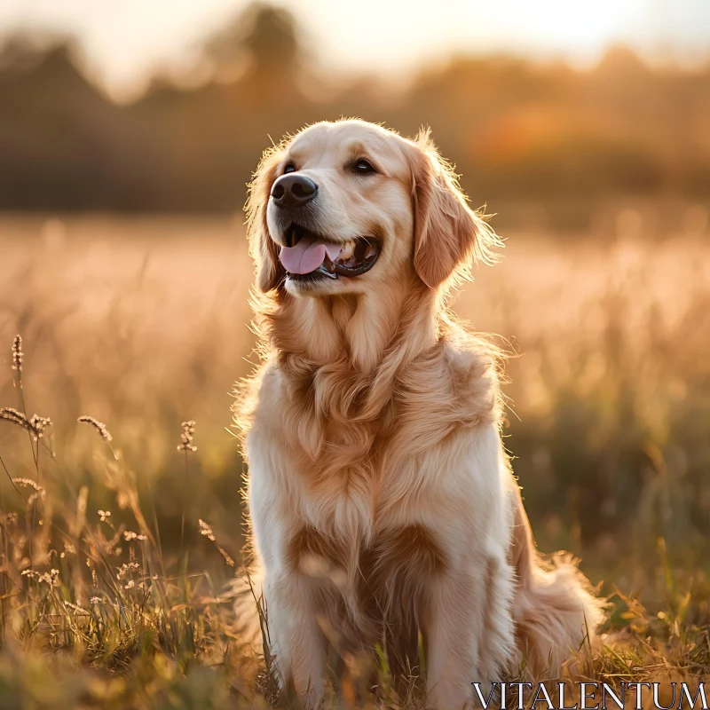 Golden Retriever at Sunset AI Image