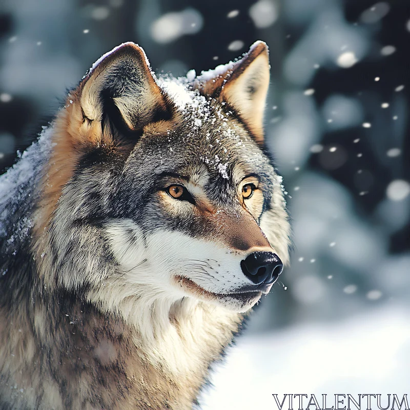 Snowy Wolf Close-Up AI Image