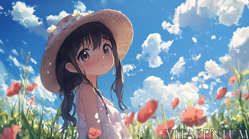 AI ART Anime Girl in Flower Field