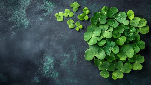 Four-Leaf Clover on Dark Green Background