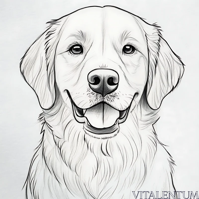 Line Drawing of a Happy Golden Retriever AI Image