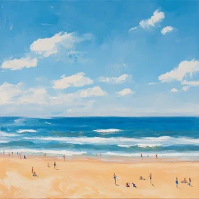 Coastal Seascape with People on Beach