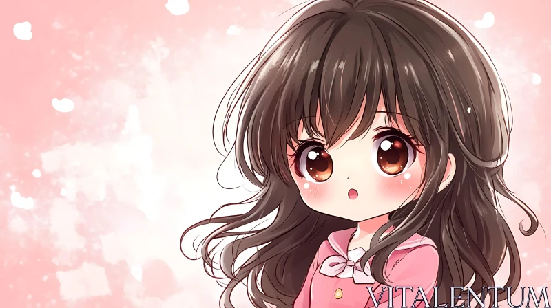 AI ART Cute Anime Girl with Large Eyes and Pink Background