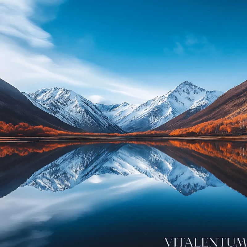 Reflective Mountain Lake with Autumnal Trees AI Image