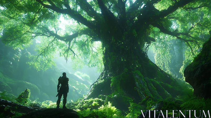 Mystical Figure in Verdant Woodland AI Image