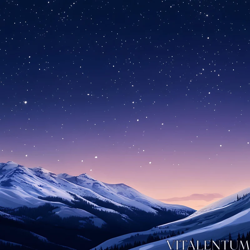 AI ART Snowy Peaks Under Night Sky