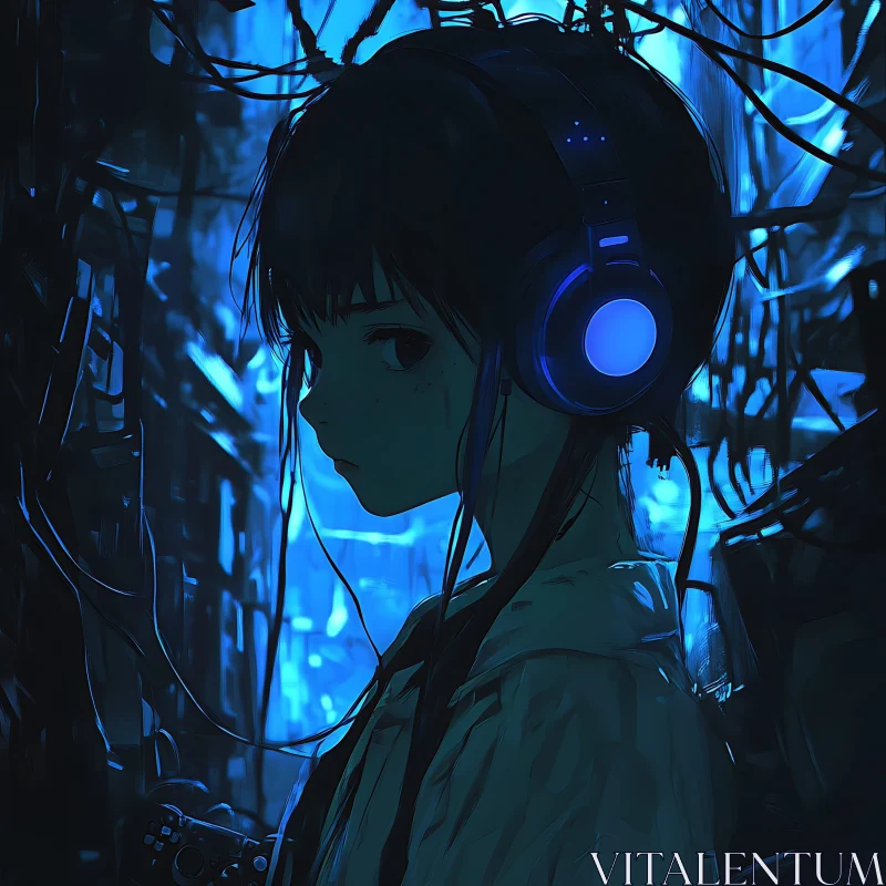 AI ART Cyberpunk Anime Girl in Blue Light