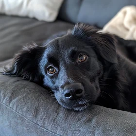 Black Dog Lounging on a Sofa