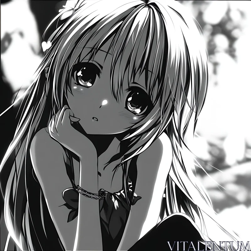 AI ART Expressive Anime Girl in Black and White