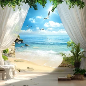 Coastal Serenity with White Curtains