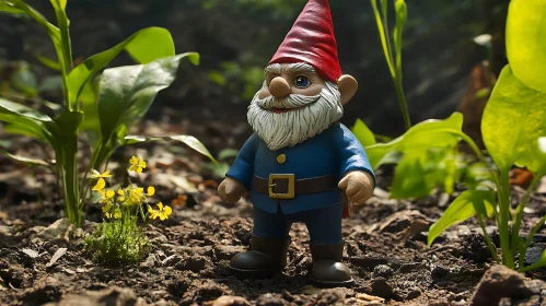 Enchanting Gnome in a Garden Setting