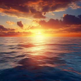 Ocean Sunset with Red and Orange Clouds