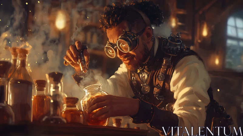 Vintage Alchemist in Steampunk Setting AI Image