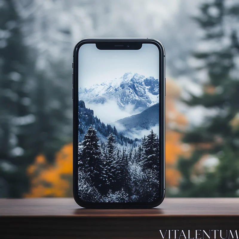 Winter Mountain View on Mobile AI Image