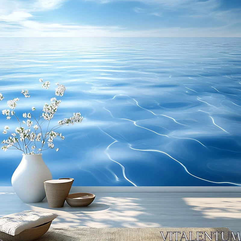 Coastal Still Life with White Blooms AI Image