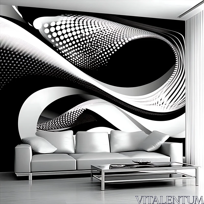 AI ART Contemporary Interior with Black and White Art