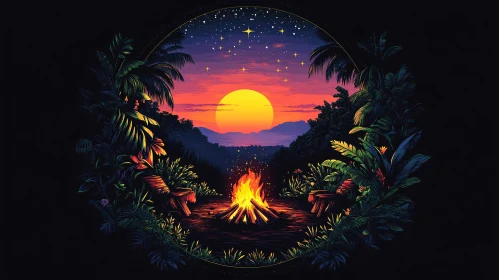 Tranquil Sunset Around Campfire in a Tropical Setting