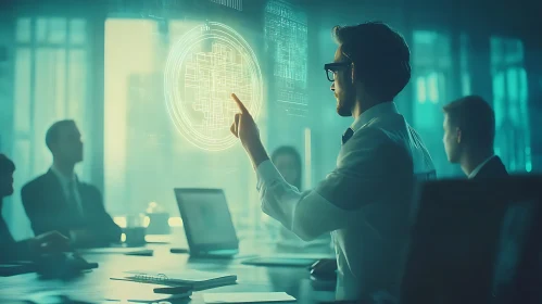 Futuristic Business Meeting with Glowing Technology