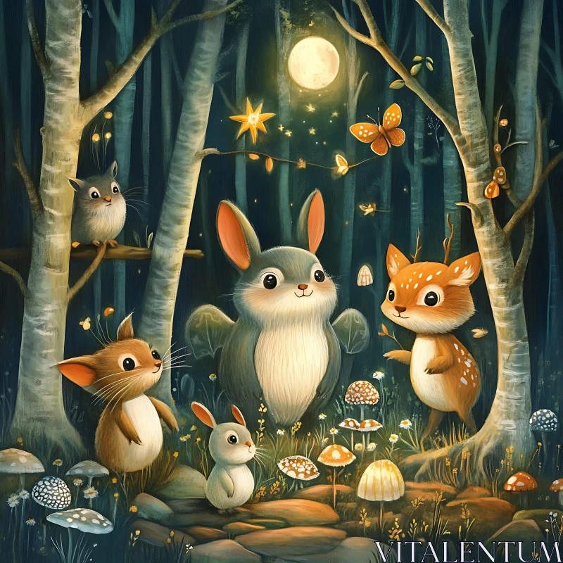 Cartoon Animals in Enchanted Forest AI Image