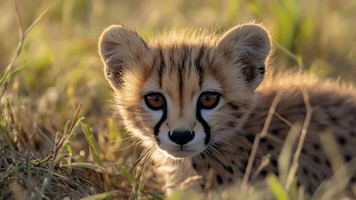 Close-up of a Young Cheetah in Grass