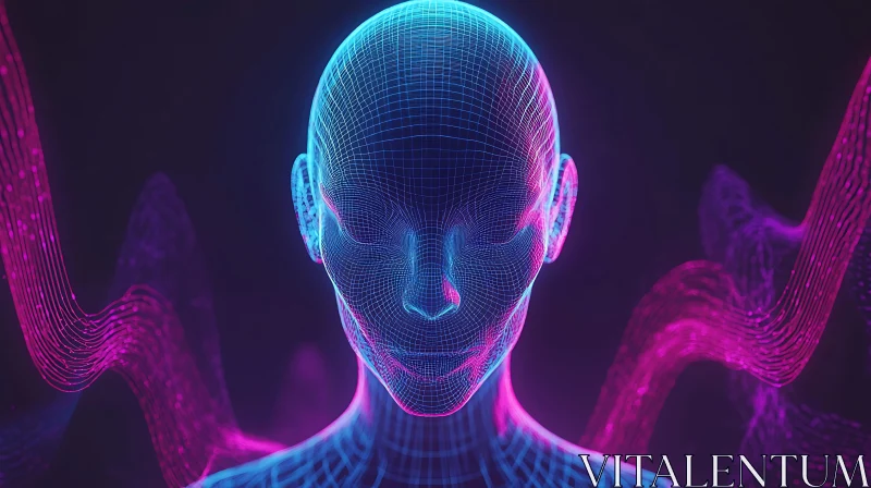 AI ART Abstract Wireframe Head with Neon Glow