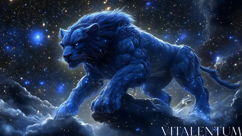 Cosmic Lion Among the Stars AI Image