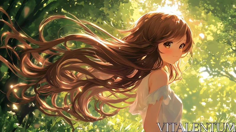 Serene Anime Girl in a Forest AI Image