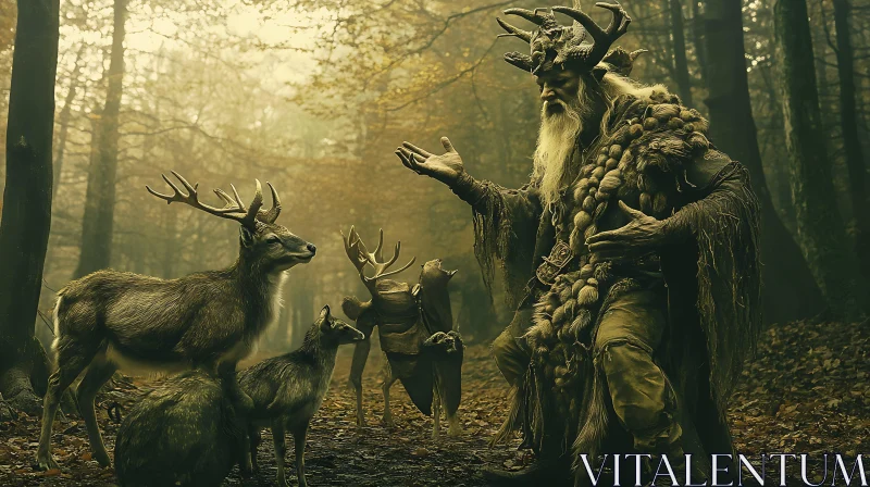 Mystical Forest Guardian with Deer AI Image