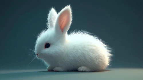 Fluffy White Rabbit on Blue