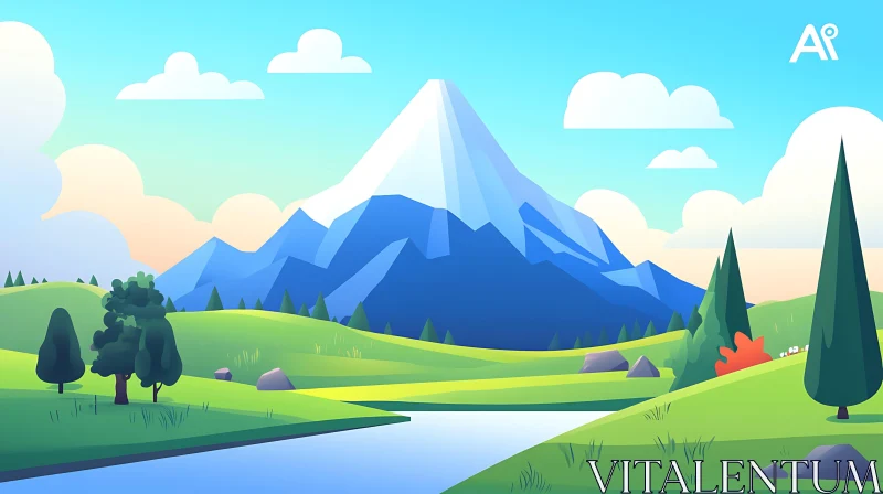 AI ART Scenic Mountain and River Illustration