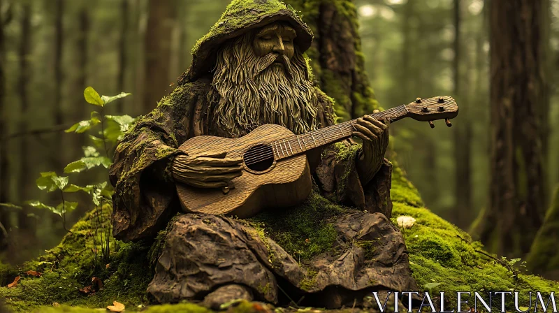 Moss-Covered Guitarist in Woodland Realm AI Image