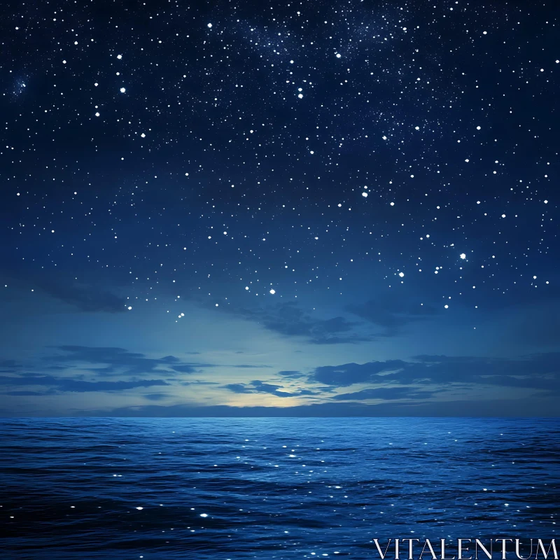 Ocean Under Starry Sky AI Image