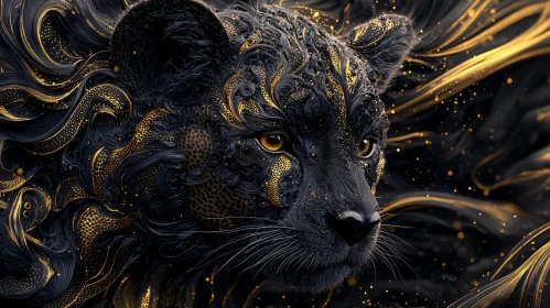 Black Leopard with Golden Ornamentation