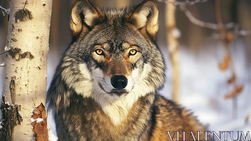 Close-Up of a Wild Wolf in Snow AI Image