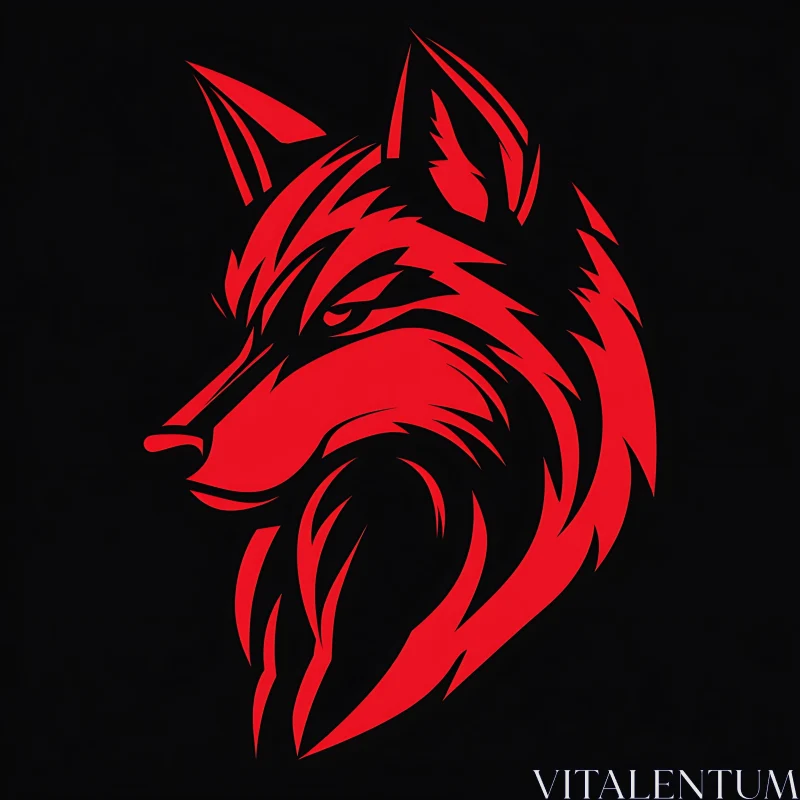 Crimson Wolf Profile on Black Backdrop AI Image