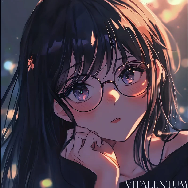 Thoughtful Anime Girl Illustration AI Image