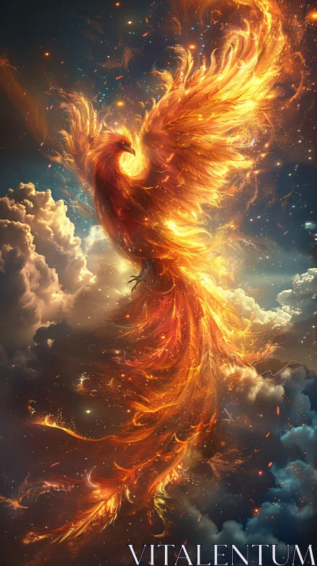 AI ART Fiery Phoenix in the Clouds