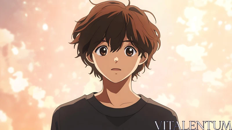 Calm Anime Boy with Brown Hair AI Image