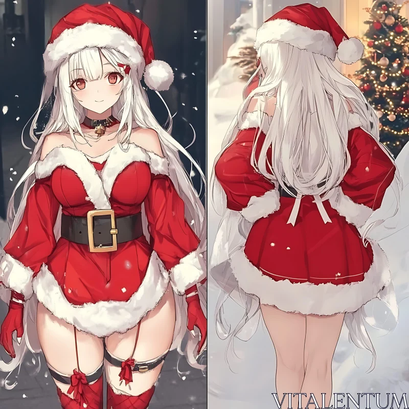 Festive Anime Character in Santa Dress AI Image