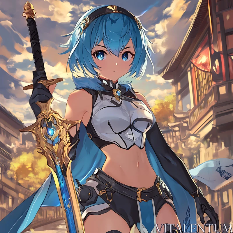 Anime Female Warrior with Ornate Sword AI Image