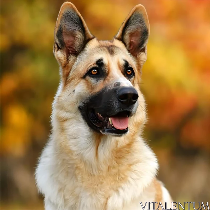 Alert German Shepherd with Autumn Leaves Background AI Image