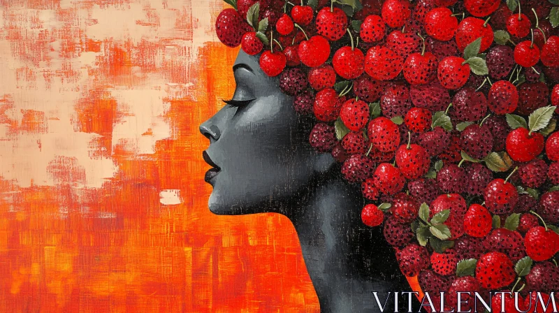 Woman's Profile with Fruit Hair - Abstract Art AI Image