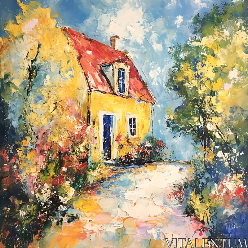 AI ART Yellow House with Red Roof Art