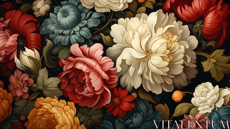 Baroque-Inspired Floral Canvas with Earth-Tone Palette AI Image