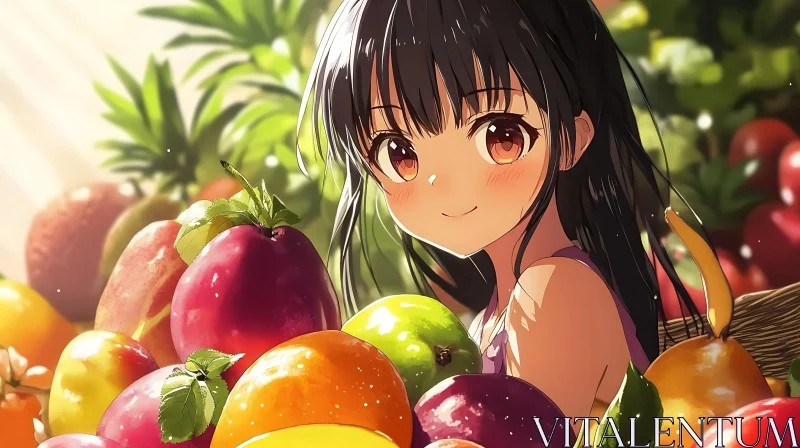 Anime Portrait with Fruits AI Image