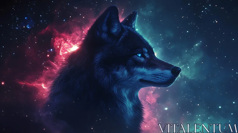 Cosmic Wolf Portrait AI Image