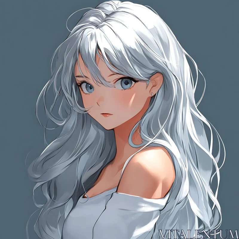 Silver Haired Anime Girl in White Top AI Image