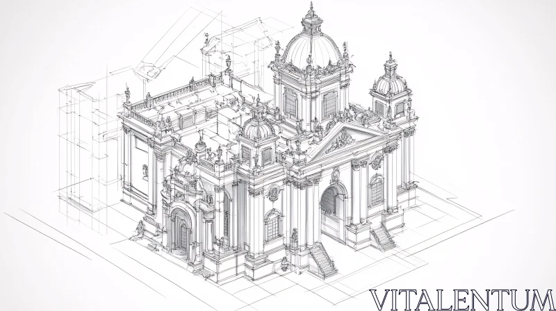 Intricate Classical Building Blueprint AI Image