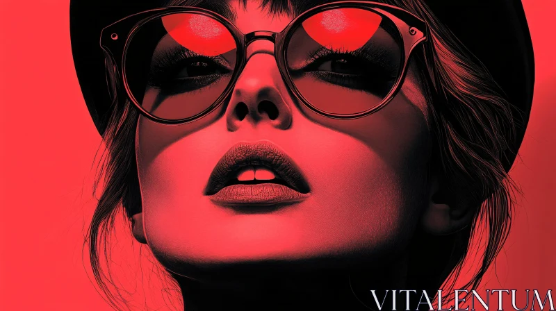 AI ART Bold Red Fashion Portrait with Sunglasses